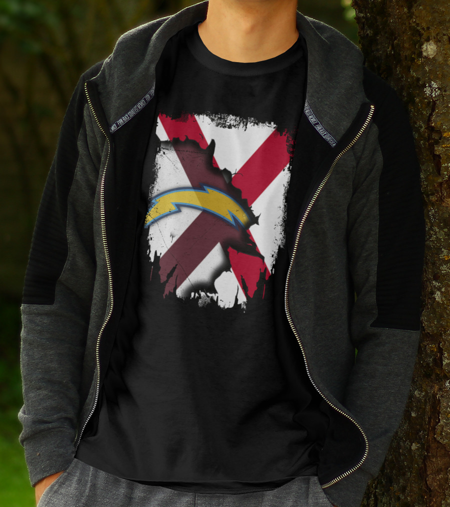 Together Alabama With Chargers Bolt Over Cross Flag T-Shirt