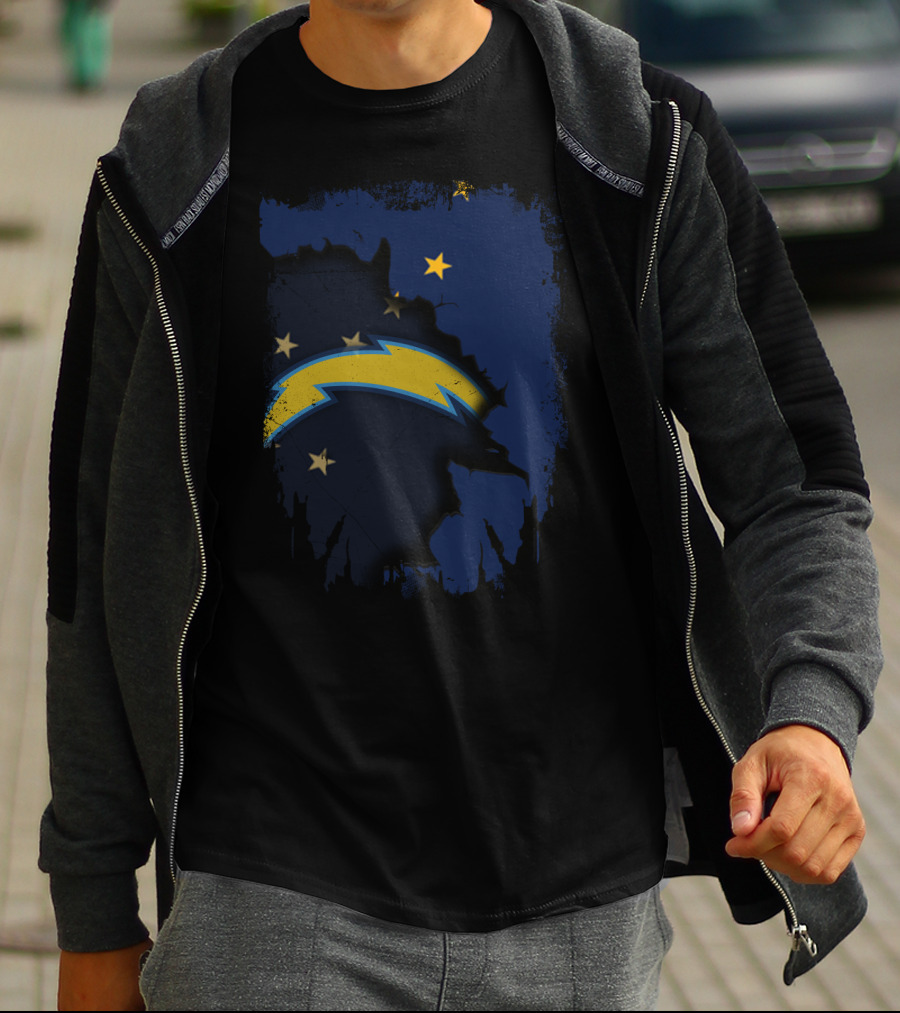 Alaska And Los Angeles Chargers Lightning Bolt Logo Fusion T-Shirt