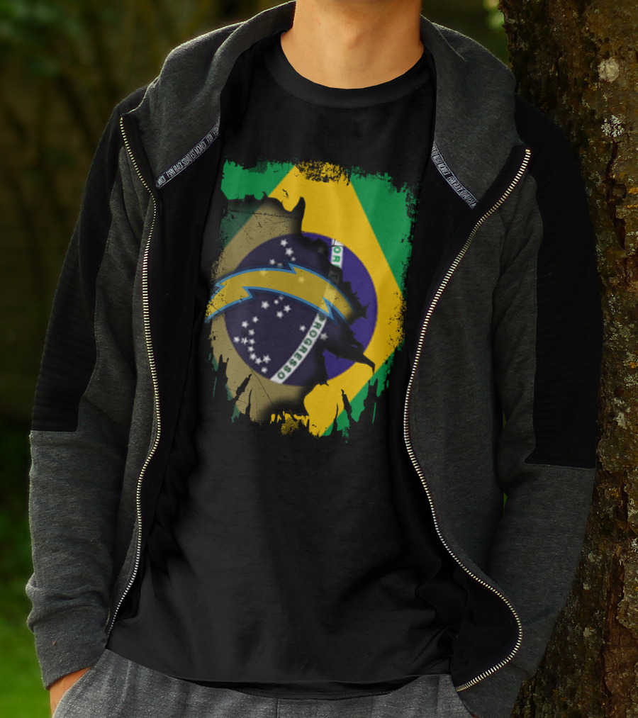 Brazilian Flag With Chargers Logo Fusion T-Shirt