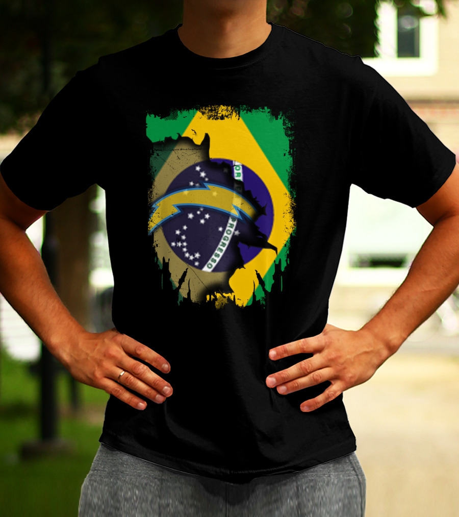 Brazilian Flag With Chargers Logo Fusion T-Shirt