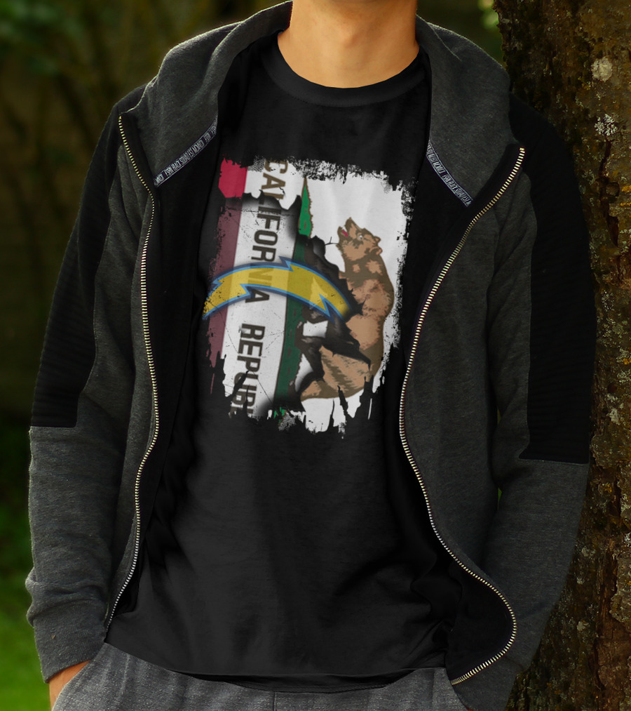 California Republic With Chargers Logo And Bear T-Shirt