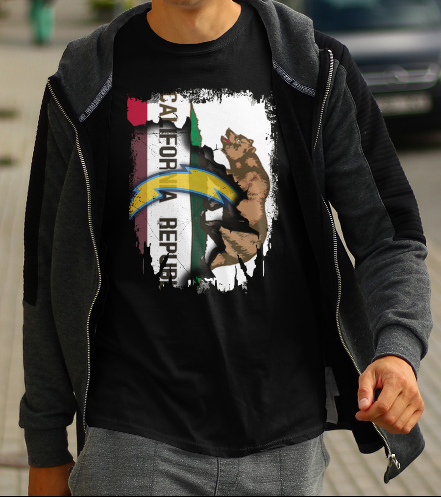 California Republic With Chargers Logo And Bear T-Shirt