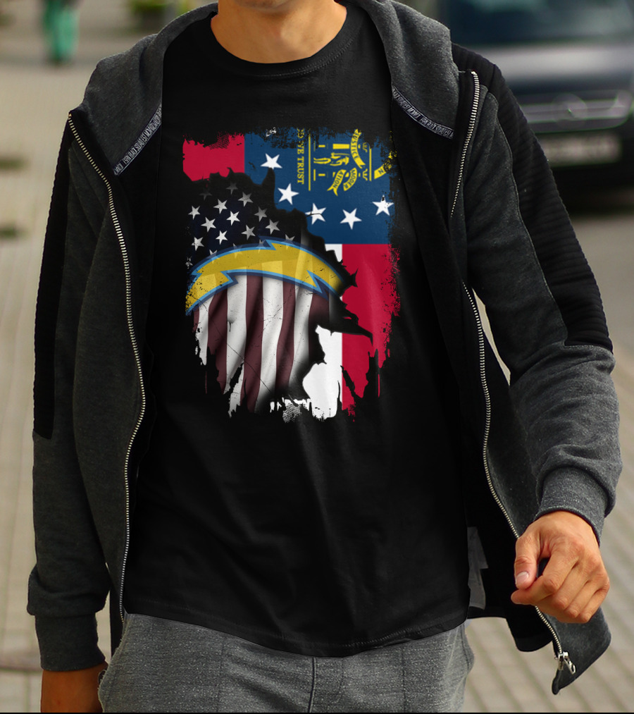 Georgia State Flag With Chargers Logo And American Flag Elements T-Shirt