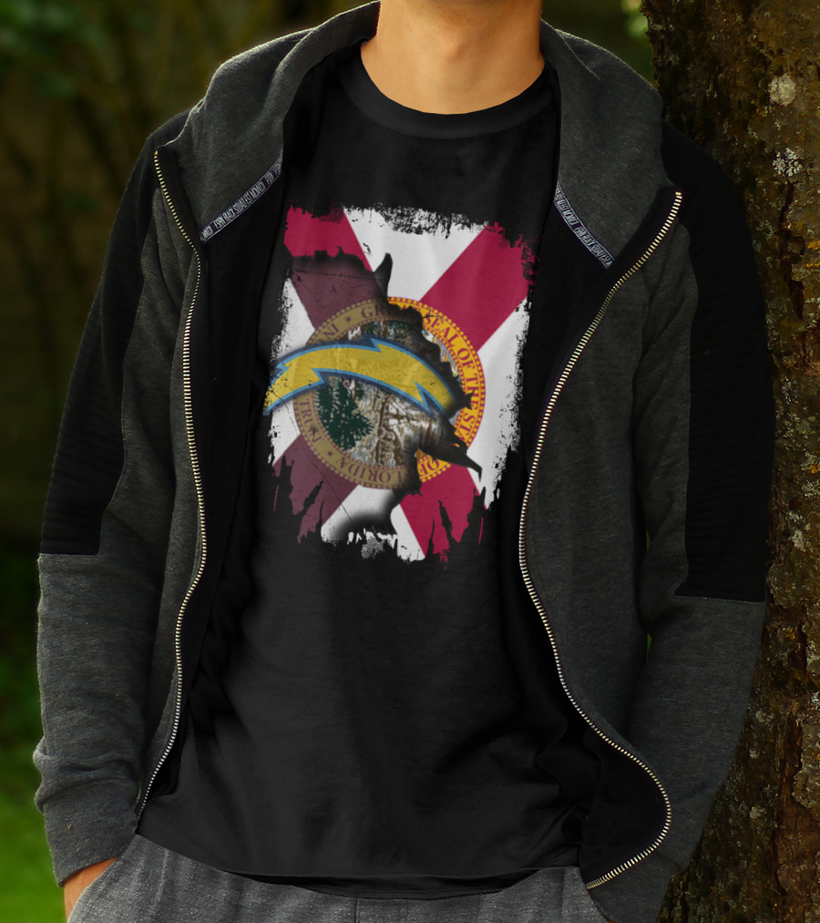 Florida State Flag With Chargers Lightning Bolt T-Shirt