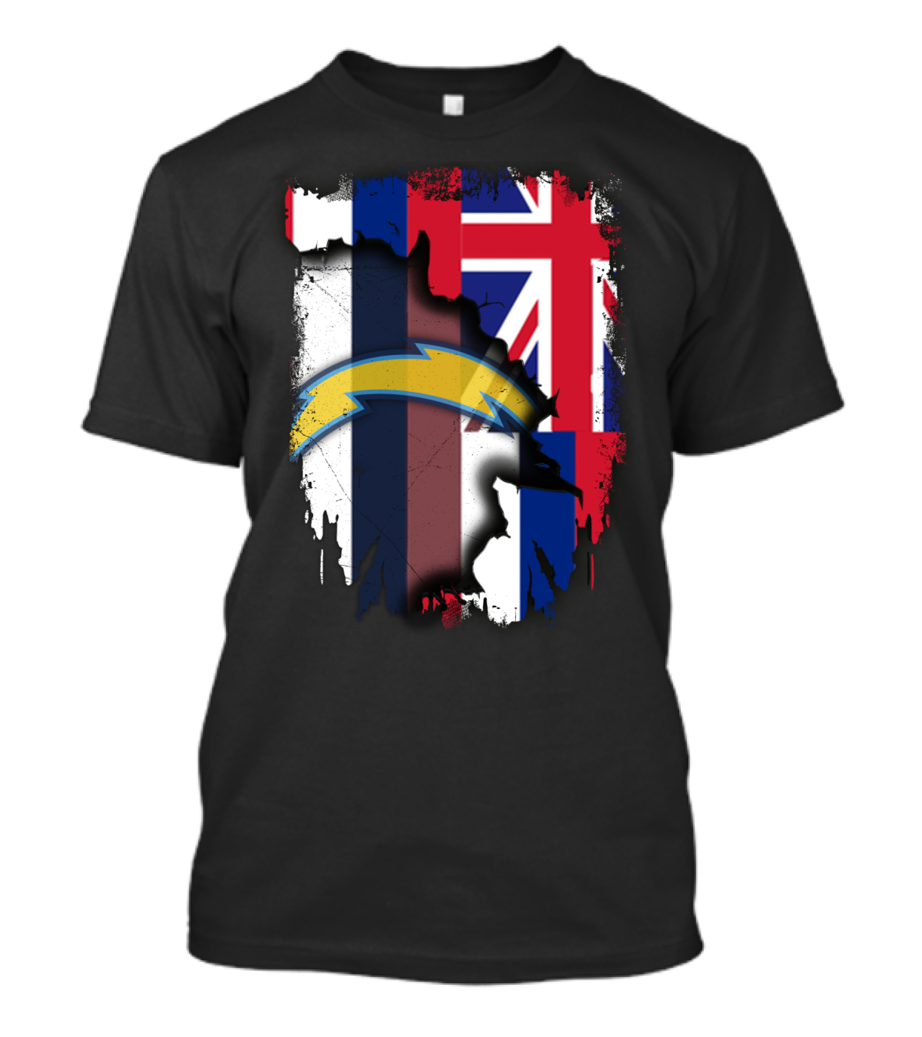Hawaii Support With Chargers Logo And Hawaiian Flag Background T-Shirt