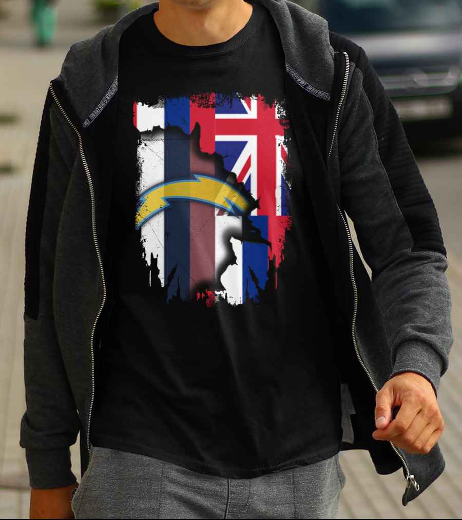 Hawaii Support With Chargers Logo And Hawaiian Flag Background T-Shirt