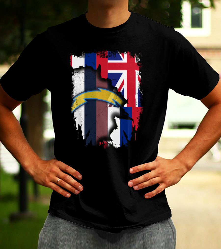 Hawaii Support With Chargers Logo And Hawaiian Flag Background T-Shirt