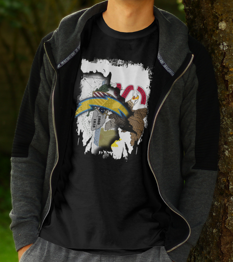 Illinois Flag And Chargers Symbol Fusion T-Shirt