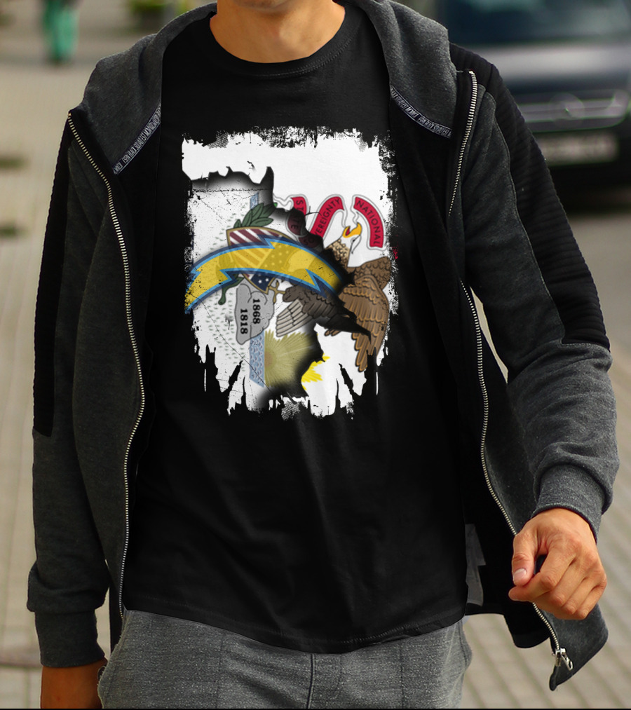 Illinois Flag And Chargers Symbol Fusion T-Shirt