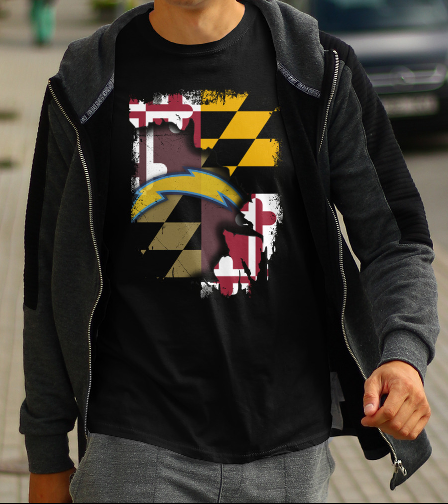 Maryland Flag With Chargers Bolt T-Shirt