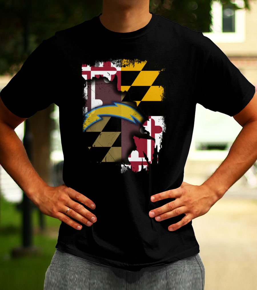 Maryland Flag With Chargers Bolt T-Shirt