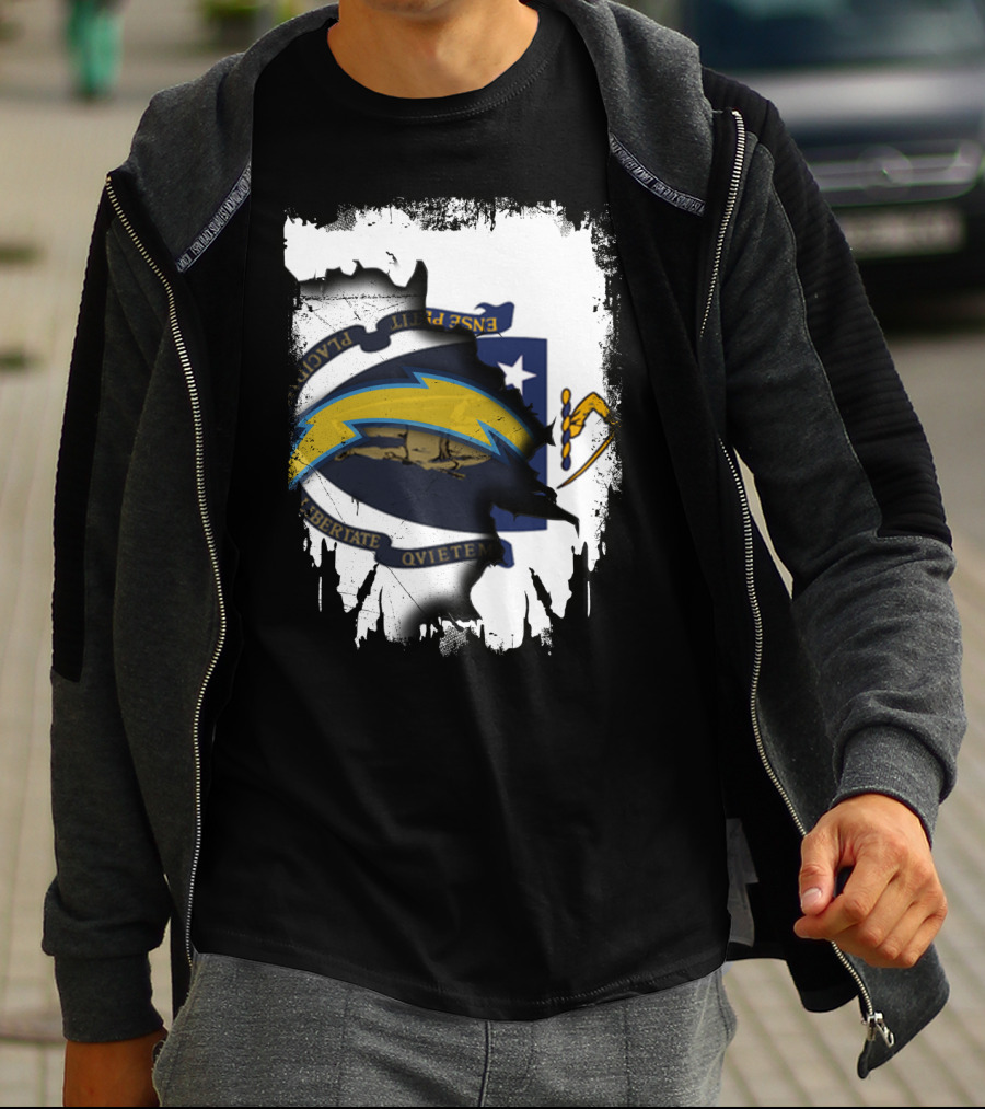 Massachusetts State And Chargers Lightning Logo Fusion T-Shirt
