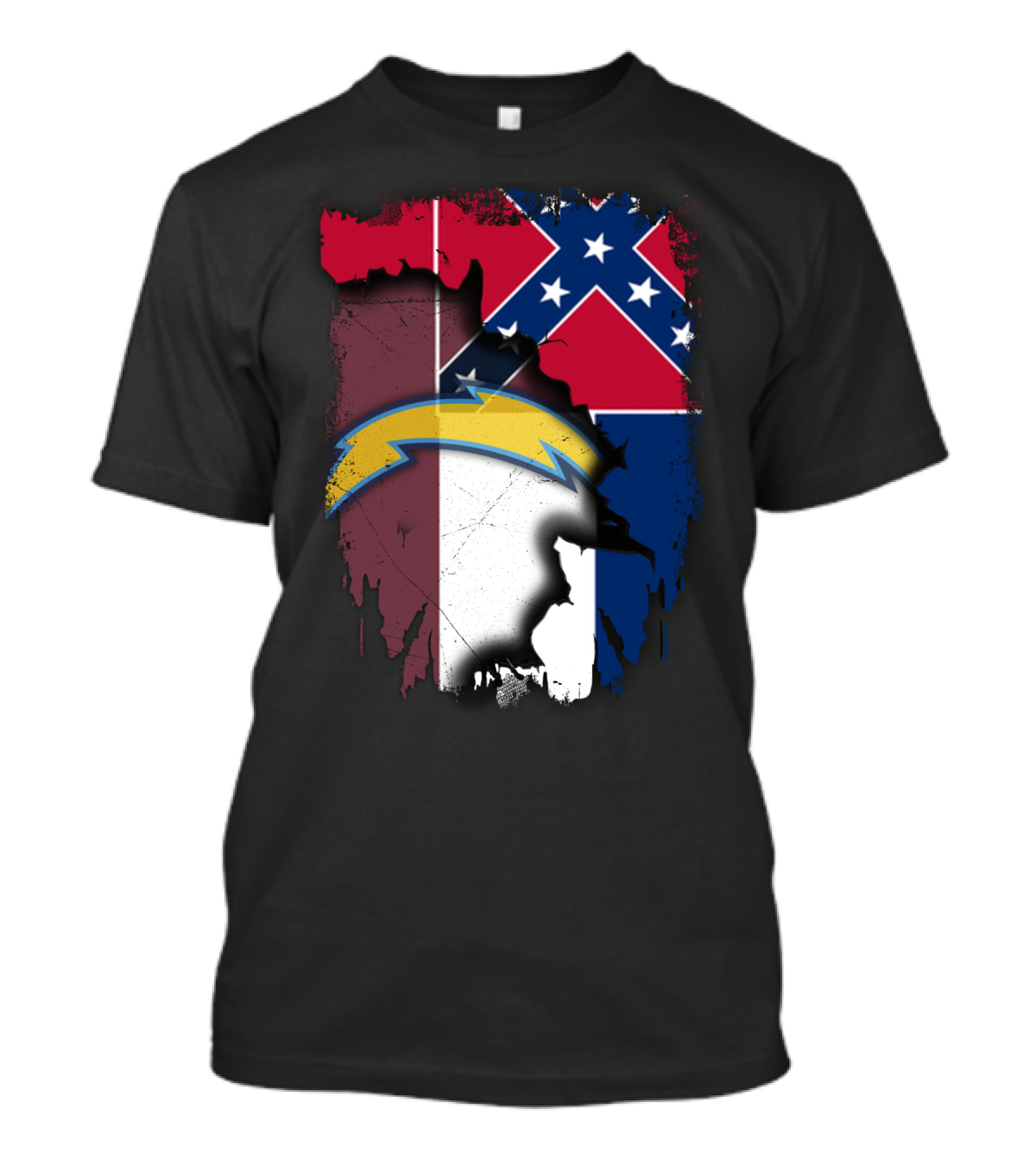 Mississippi Flag With Chargers Lightning Bolt T-Shirt