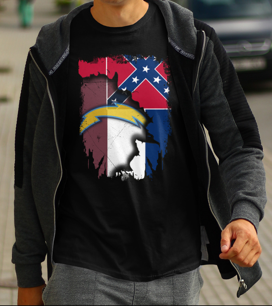 Mississippi Flag With Chargers Lightning Bolt T-Shirt