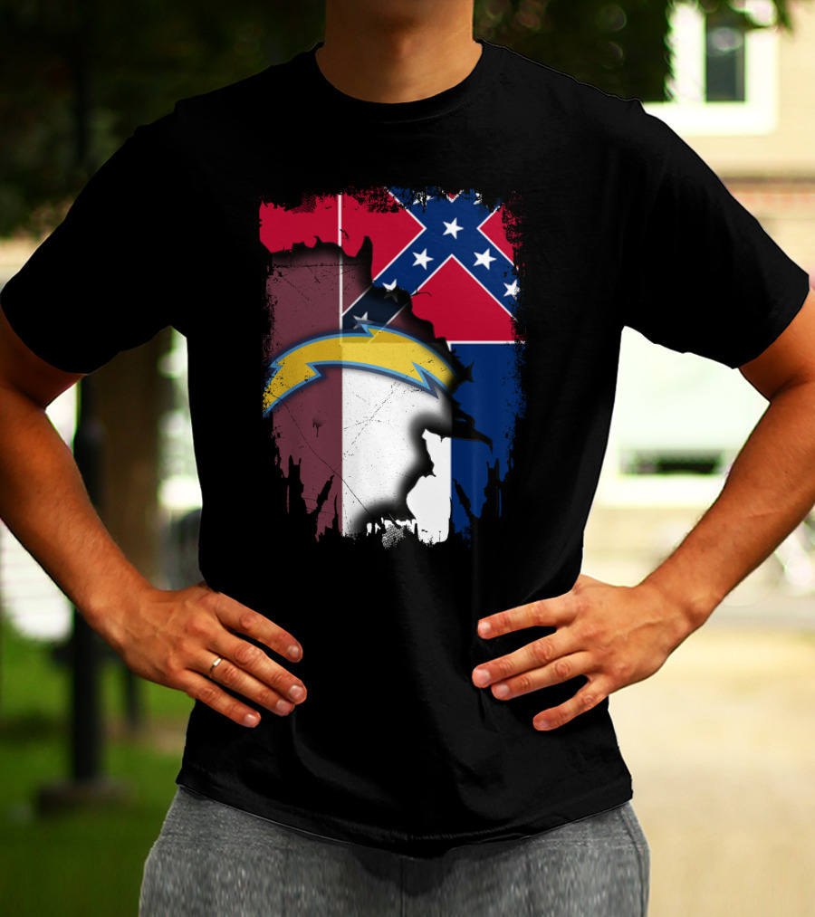 Mississippi Flag With Chargers Lightning Bolt T-Shirt