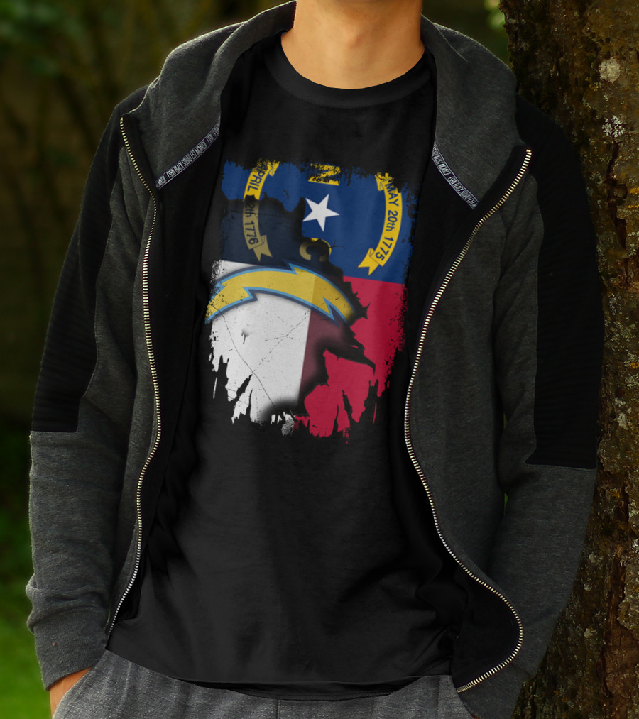 Together North Carolina State Flag With Los Angeles Chargers T-Shirt