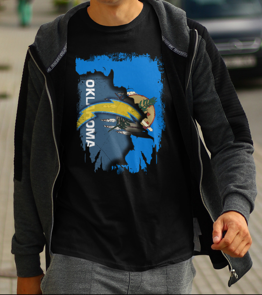Oklahoma State Flag With Chargers Logo Overlay T-Shirt