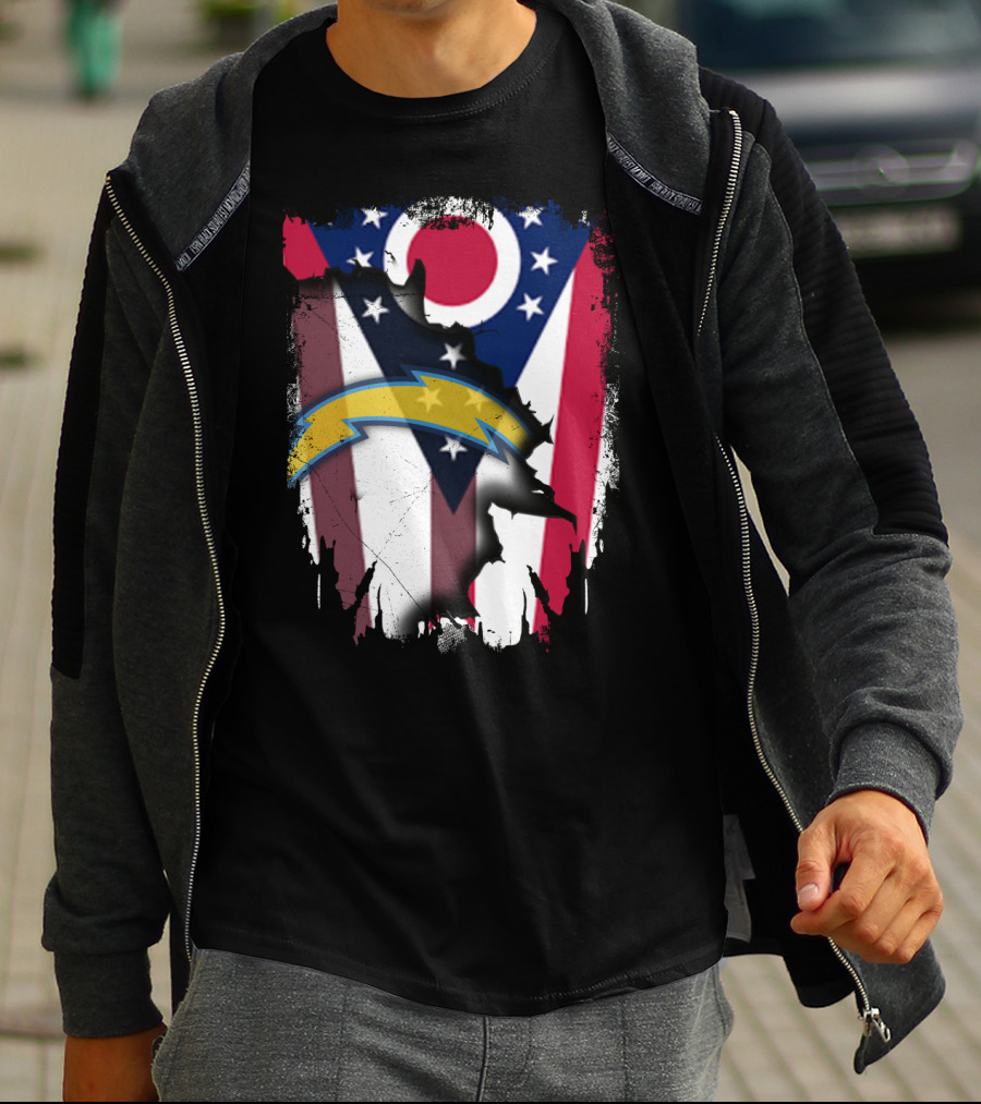 Ohio Flag With Chargers Bolt T-Shirt