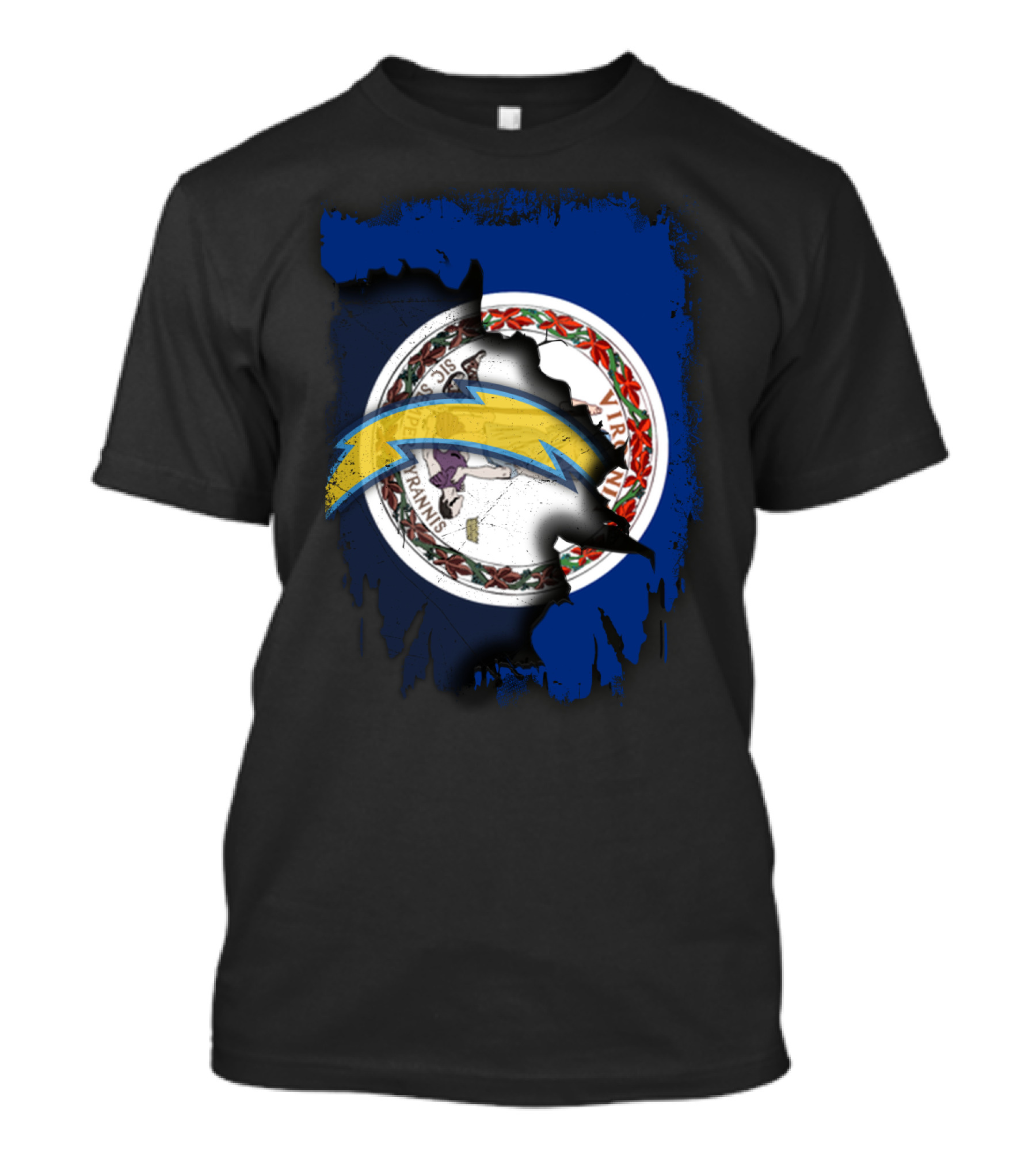 Virginia Flag Meets Chargers Lightning Bolt Fusion T-Shirt
