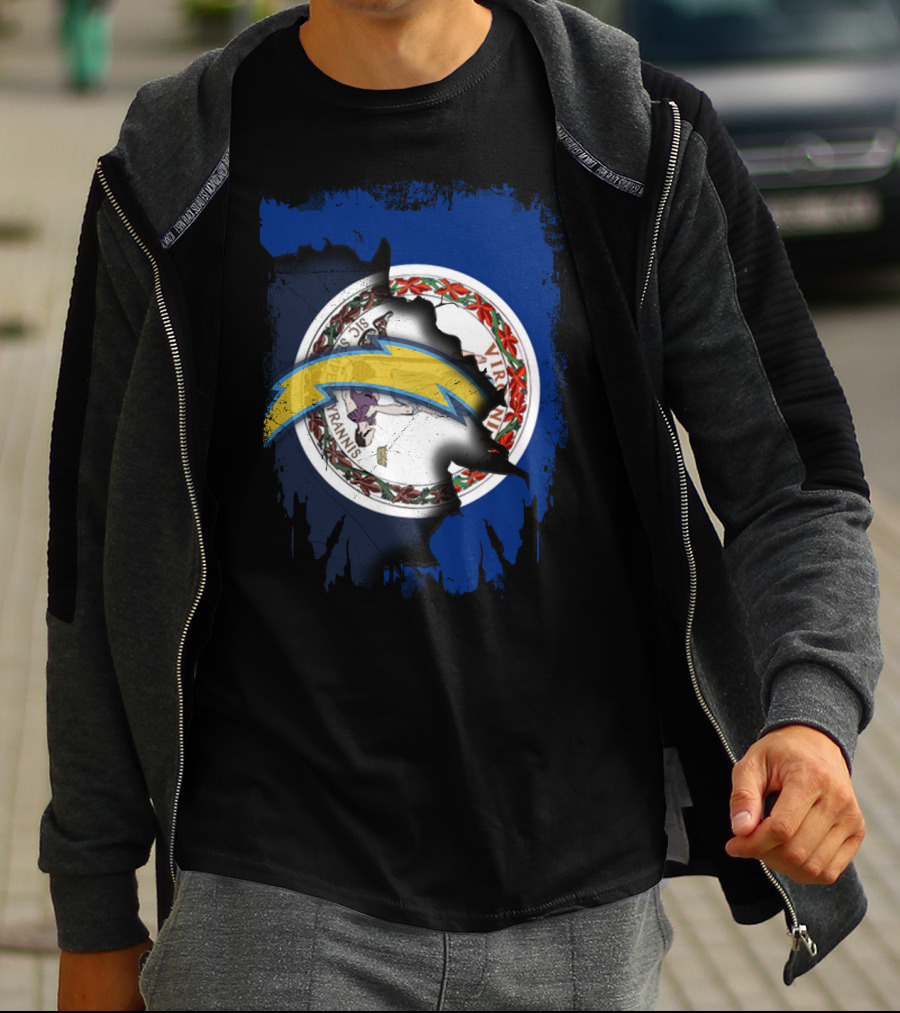 Virginia Flag Meets Chargers Lightning Bolt Fusion T-Shirt