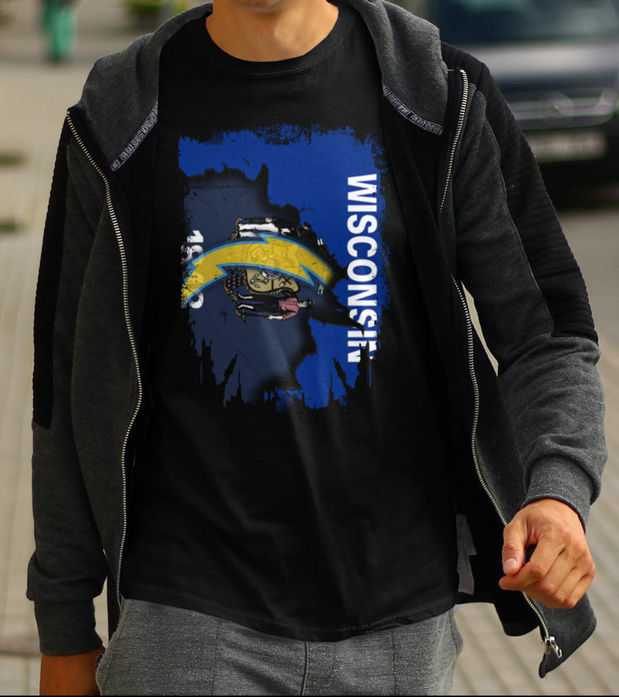 Wisconsin State Outline With Chargers Bolt And Seal T-Shirt