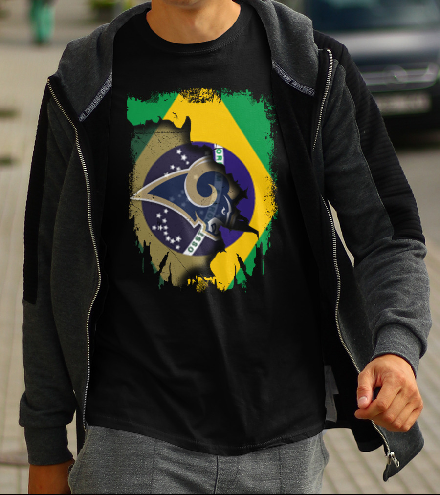 Rams Logo Intertwined With Brazilian Flag T-Shirt