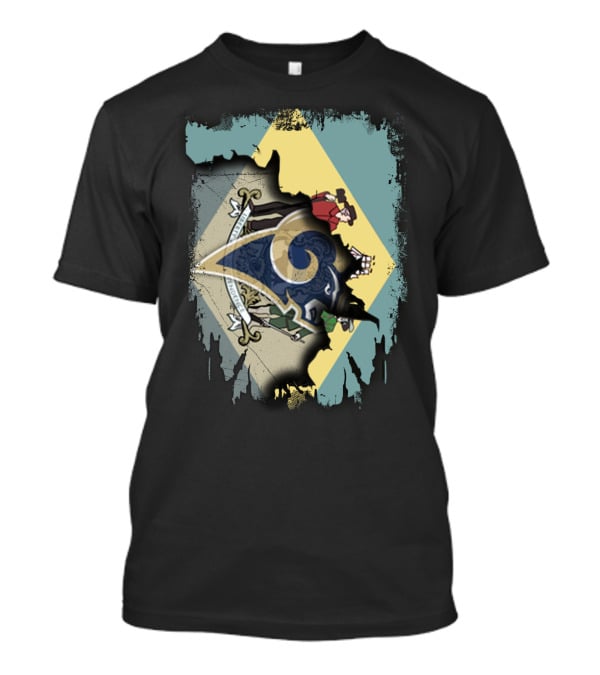 Delaware With Rams Logo And Diamond-Themed Emblem T-Shirt