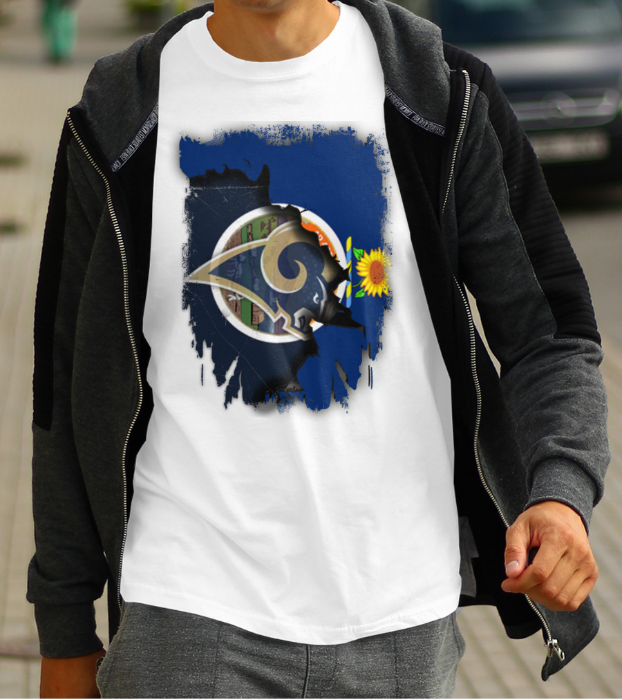 Kansas State Flag And Los Angeles Rams Logo With Sunflower T-Shirt