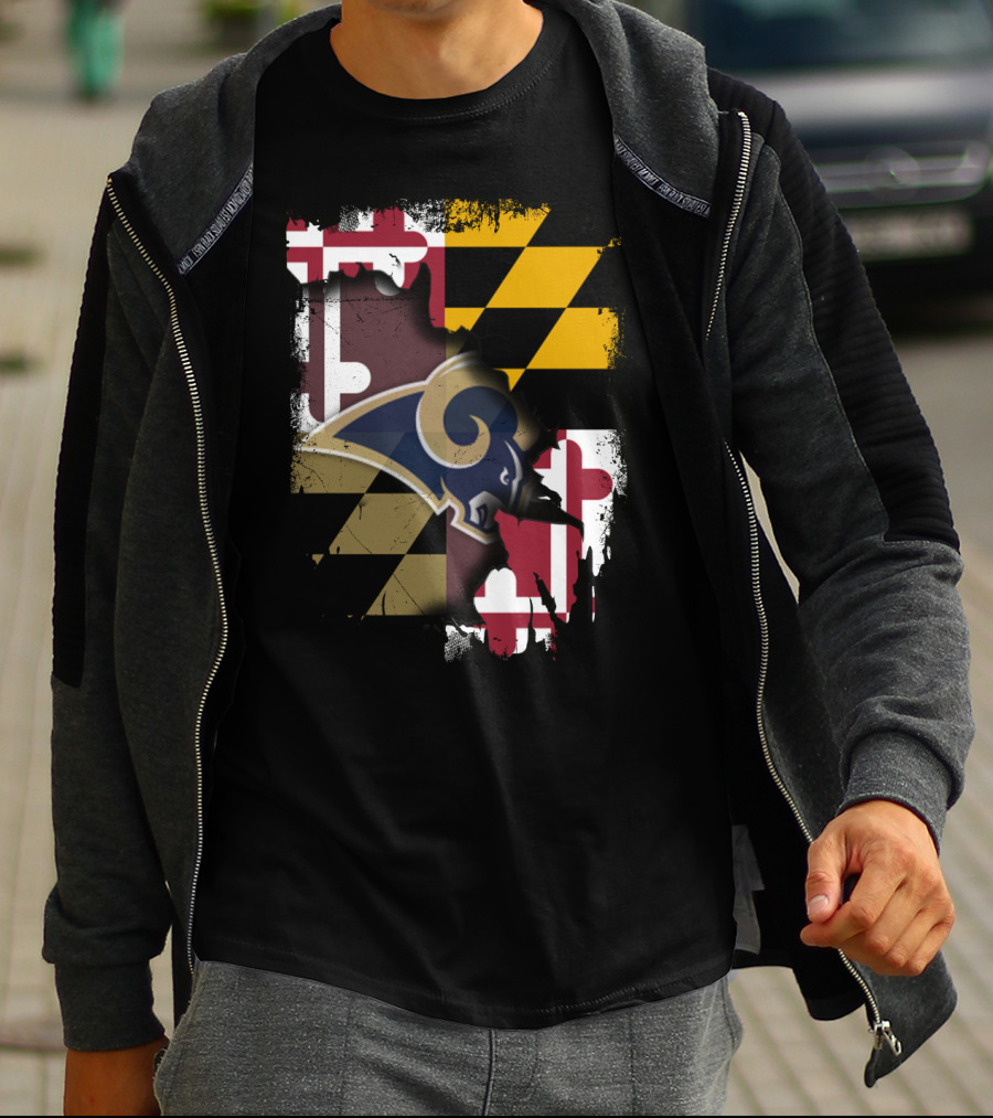 Maryland Flag With Rams Logo Together T-Shirt