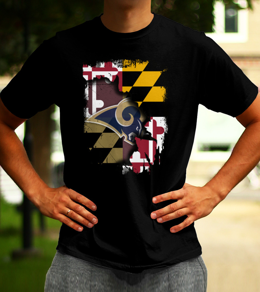 Maryland Flag With Rams Logo Together T-Shirt