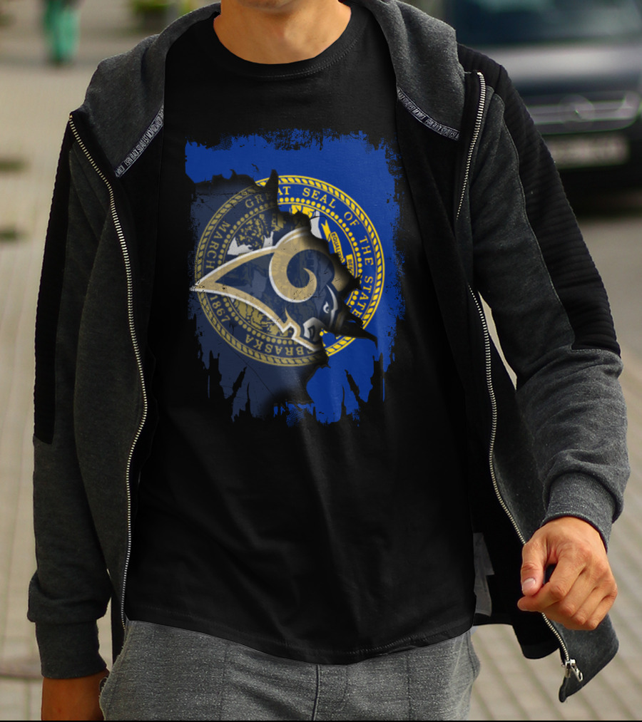 Great Seal Of Nebraska Los Angeles Rams Collaboration T-Shirt