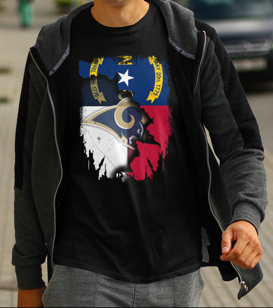 North Carolina State Flag With Rams Logo And Star Element T-Shirt