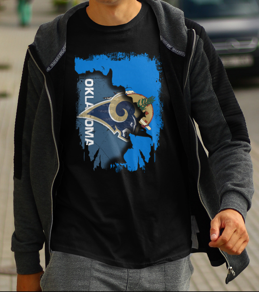 Oklahoma Map Overlay With Rams Symbol And State Elements T-Shirt