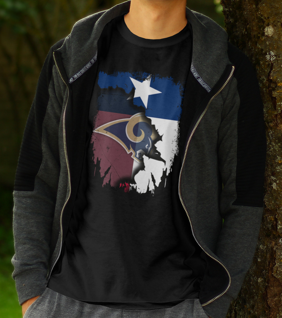 Texas State Flag And Los Angeles Rams Logo United T-Shirt