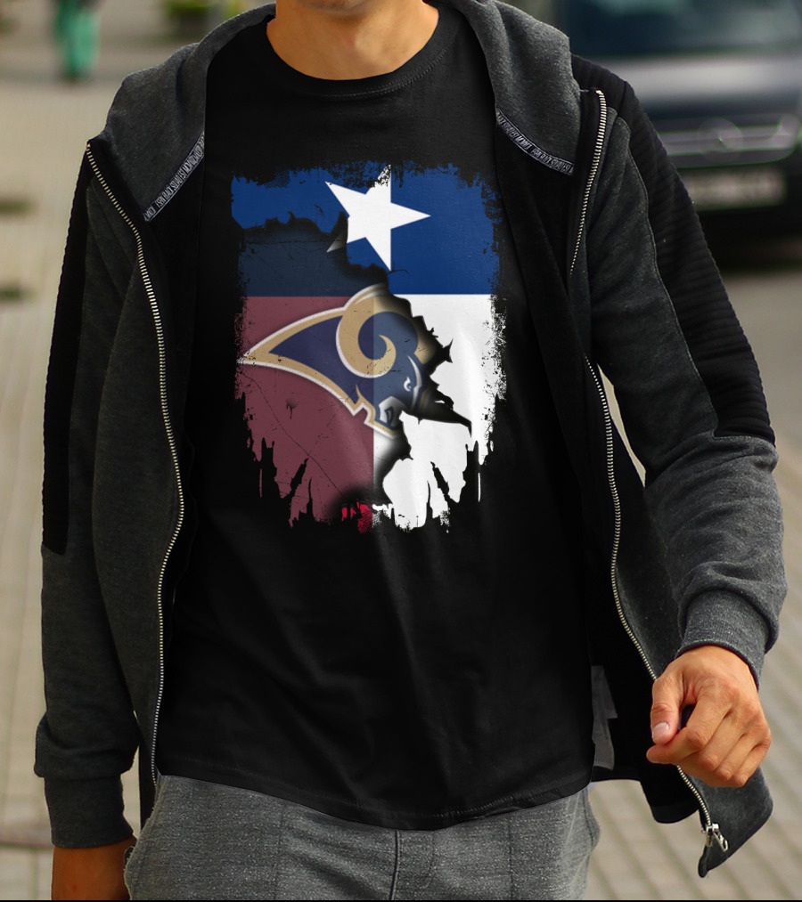 Texas State Flag And Los Angeles Rams Logo United T-Shirt