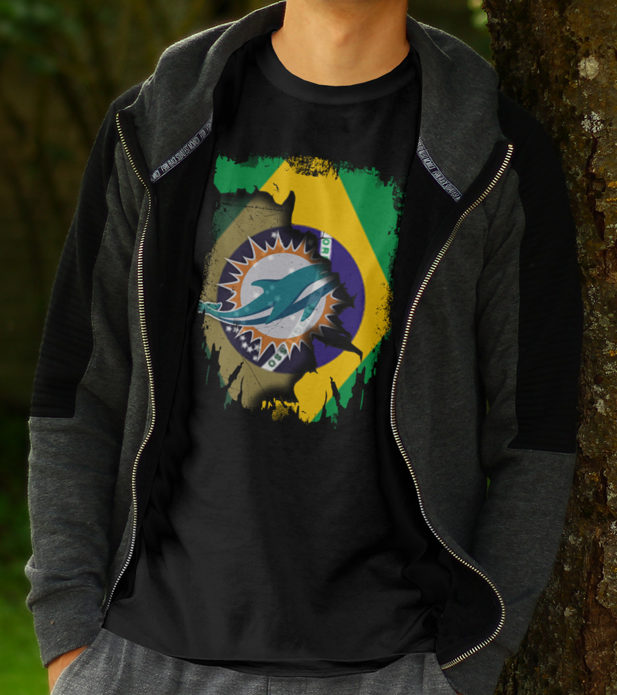 Brazilian Flag With Dolphins Logo Fusion T-Shirt