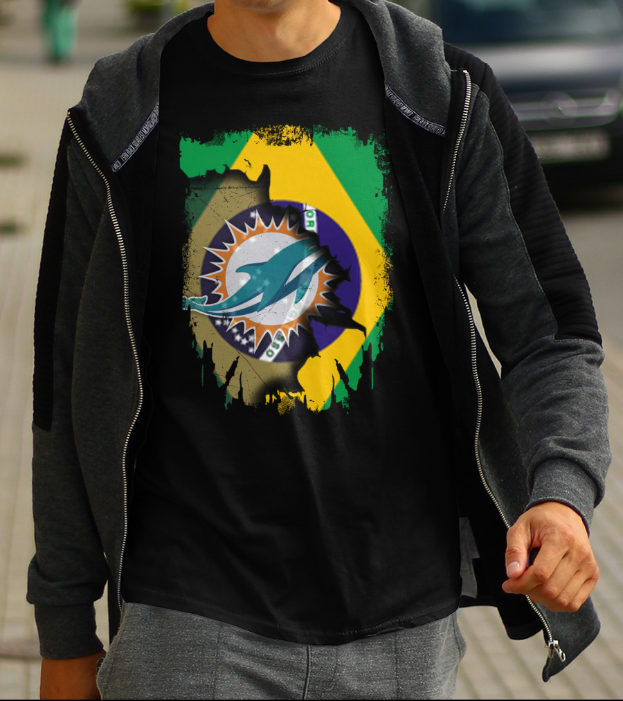 Brazilian Flag With Dolphins Logo Fusion T-Shirt