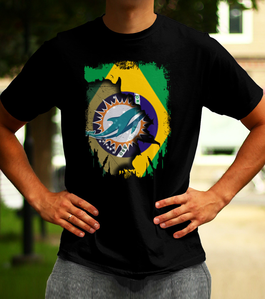 Brazilian Flag With Dolphins Logo Fusion T-Shirt