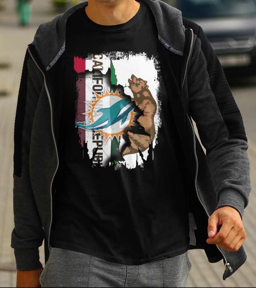 California Republic With Miami Dolphins Logo And Bear T-Shirt