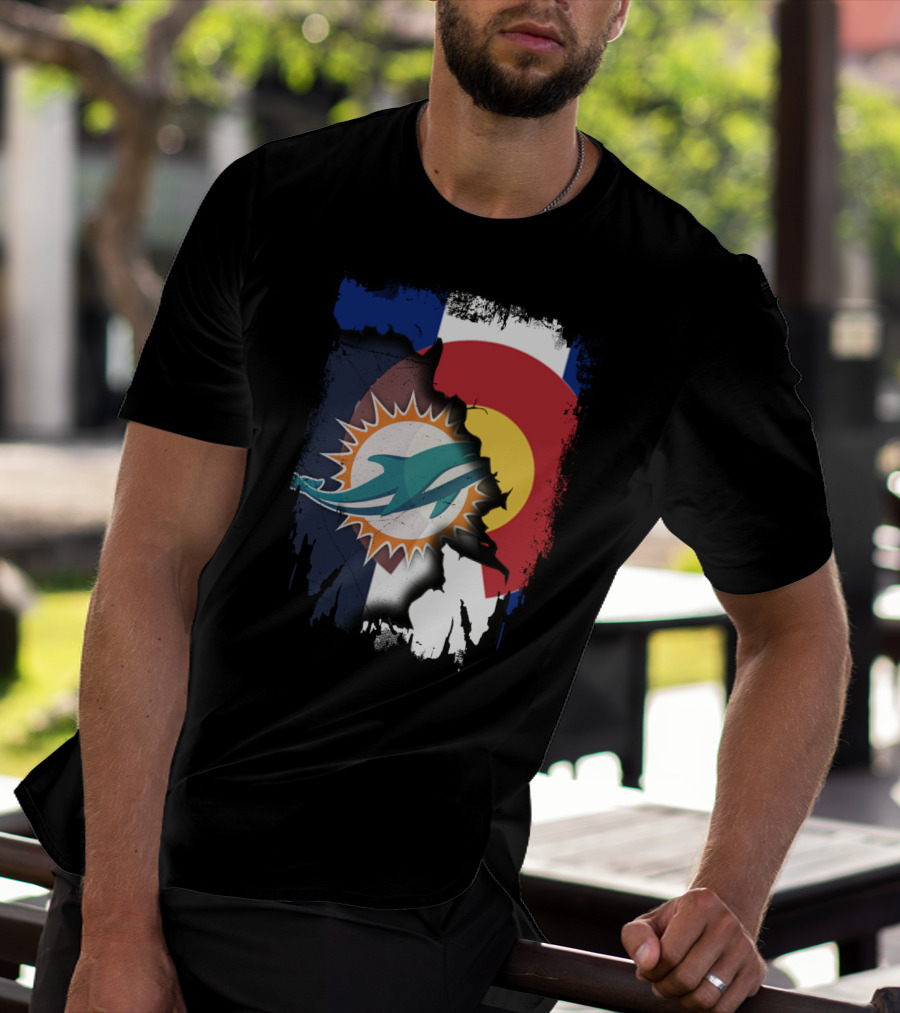 Together Colorado With Miami Dolphins And Colorado Flag Elements T-Shirt
