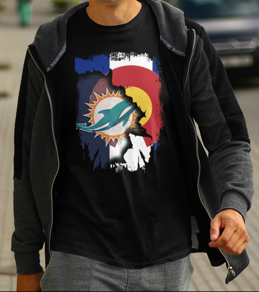Together Colorado With Miami Dolphins And Colorado Flag Elements T-Shirt