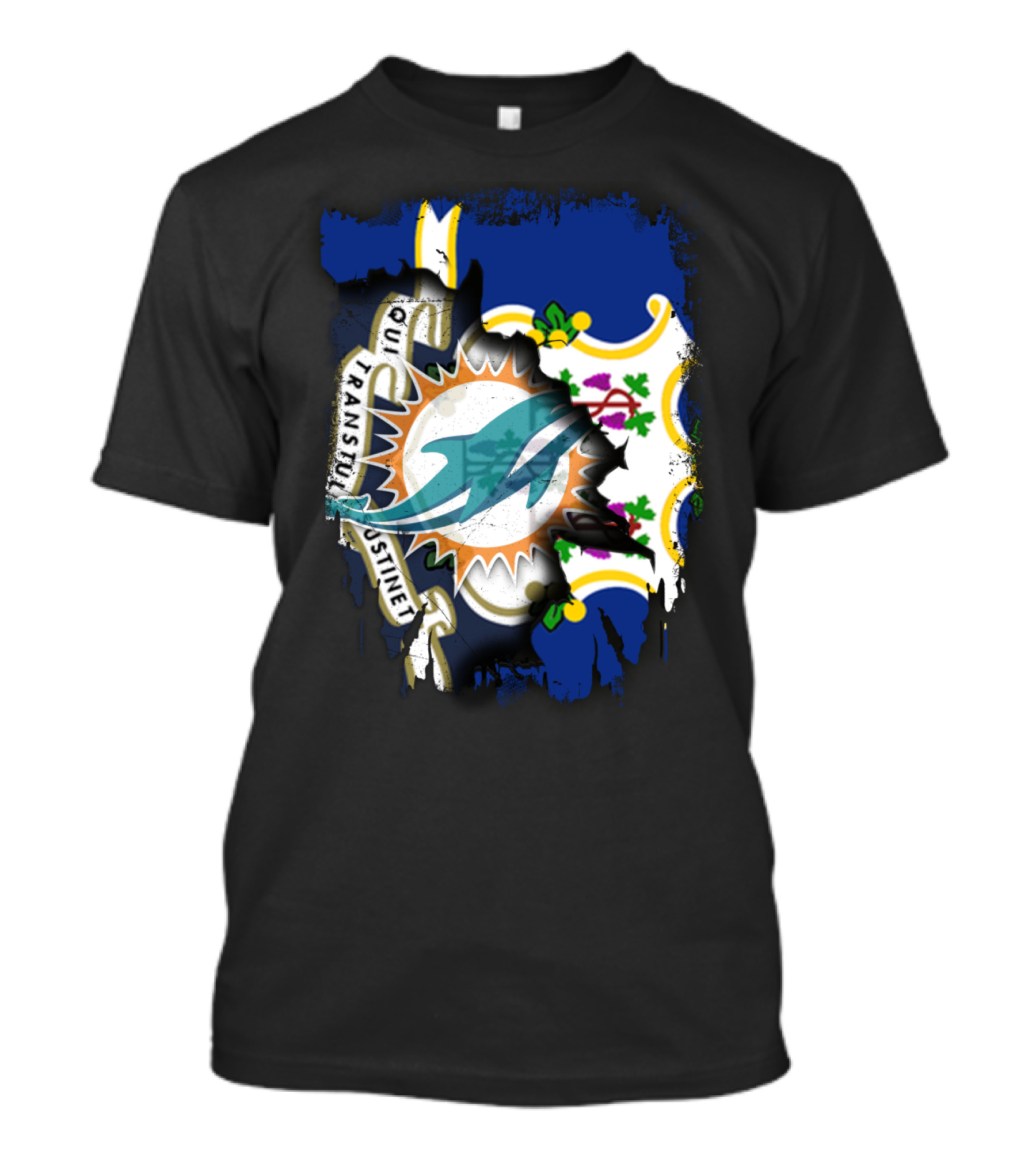 Connecticut State Flag Merged With Miami Dolphins T-Shirt