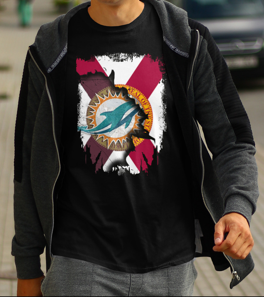 Miami Dolphins Florida State Flag Together T-Shirt