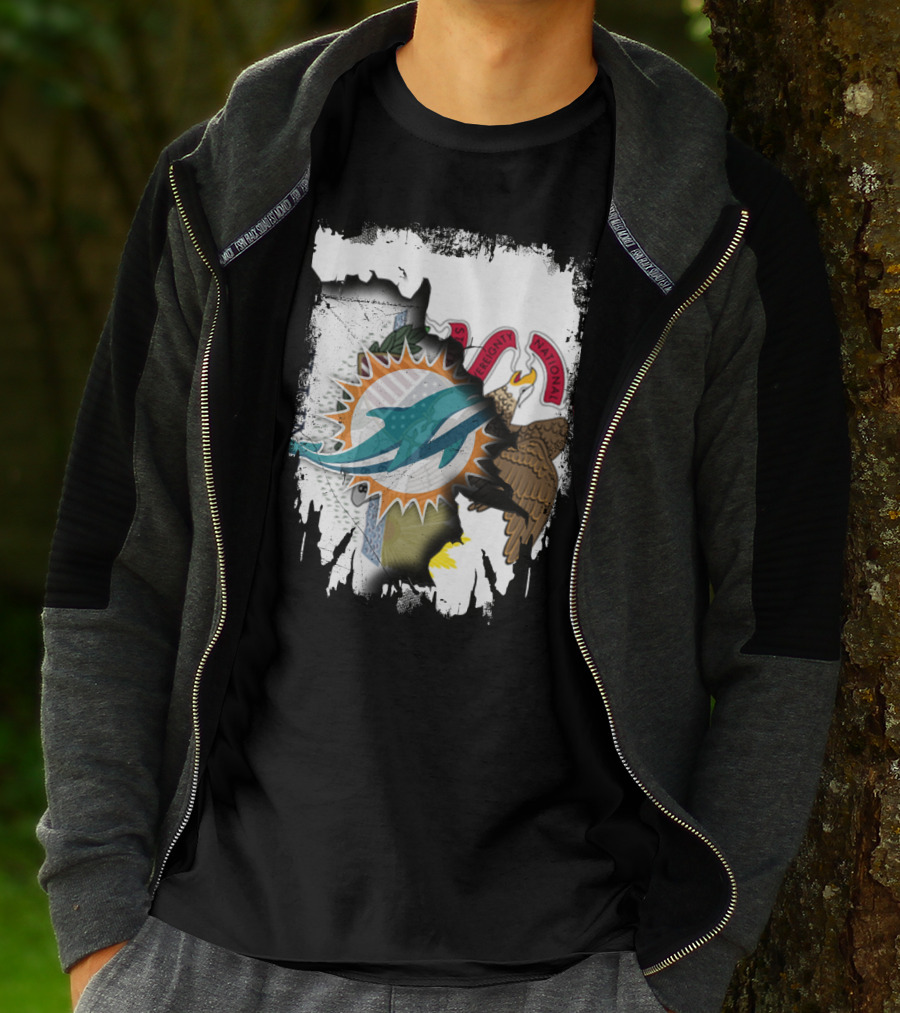 Together Illinois Miami Dolphins Logo Over State Seal T-Shirt