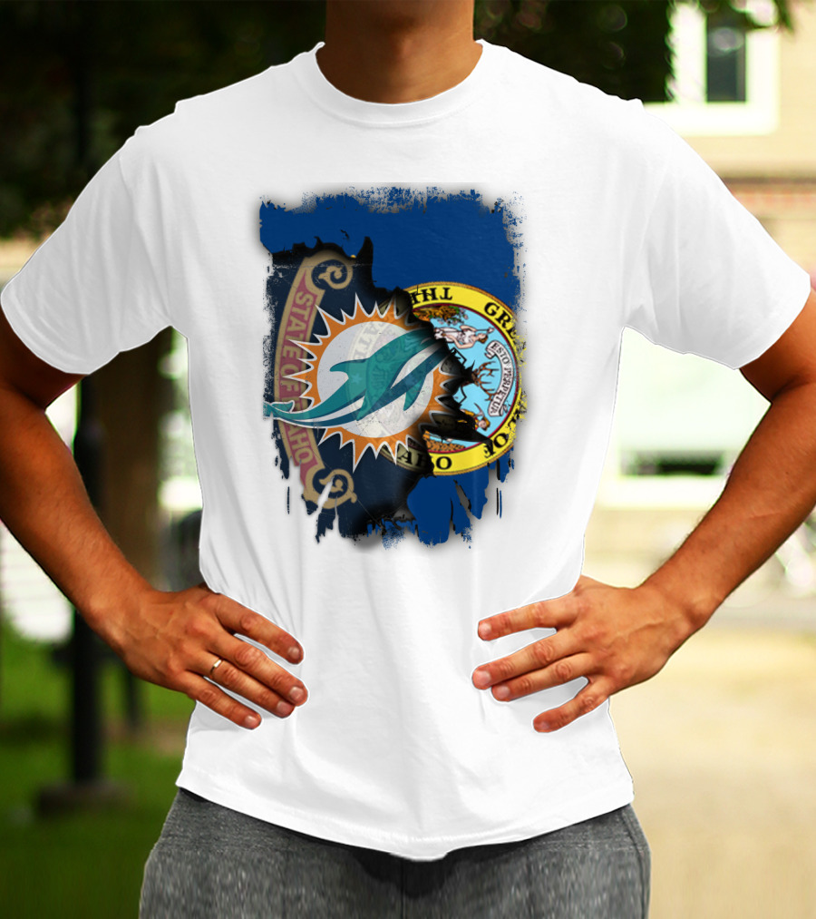 Idaho State Seal Blending With Miami Dolphins T-Shirt