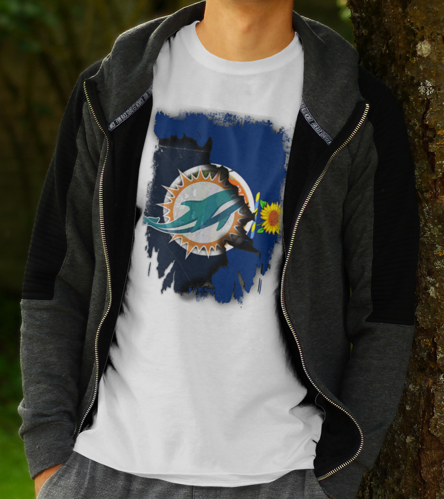 Kansas Flag With Miami Dolphins Logo And Sunflower T-Shirt