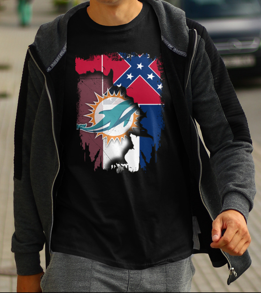Miami Dolphins Confederate Mississippi Flag Fusion T-Shirt