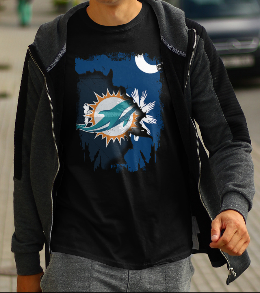 Miami Dolphins Logo With South Carolina State Flag Elements T-Shirt