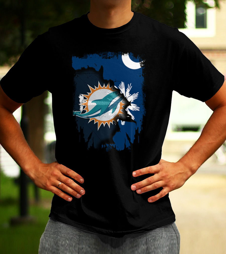 Miami Dolphins Logo With South Carolina State Flag Elements T-Shirt