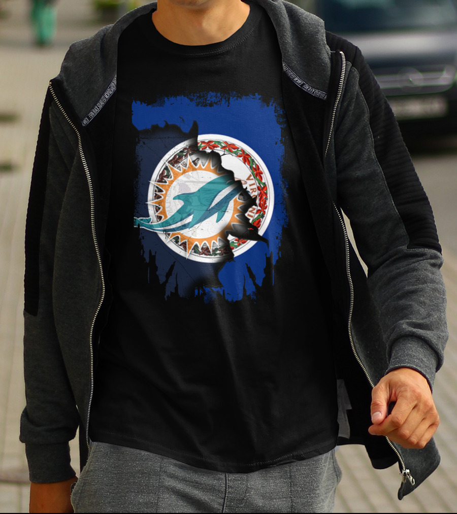 Virginia State Emblem With Miami Dolphins Logo Fusion T-Shirt
